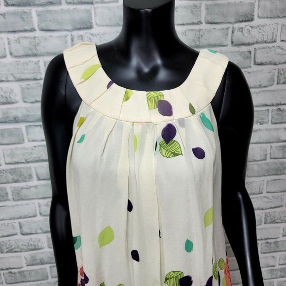 ADRIANNA PAPELL Womens 6 100% Silk Ivory Bubble Hem Casual‎ Summer Sun Dress - Picture 2 of 11